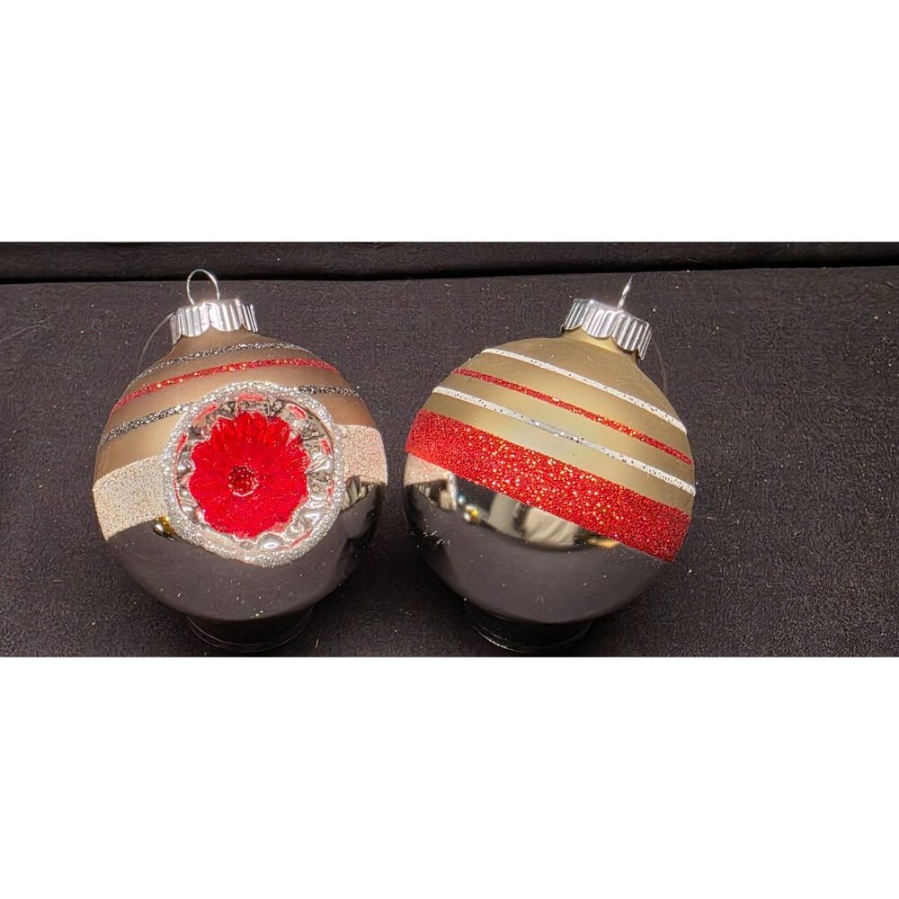 Christopher Radko Shiny Brite Vintage Style Striped & Indent Christmas Ornaments